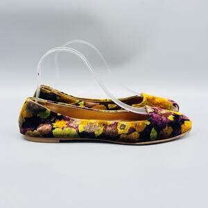 Vicini Shoes Womens 7.5 Multicolor Velvet Floral Ballet Flats Slip On Round Toe